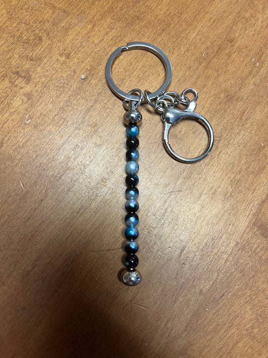 Keychain - Blue, Gray, and Black marble bead