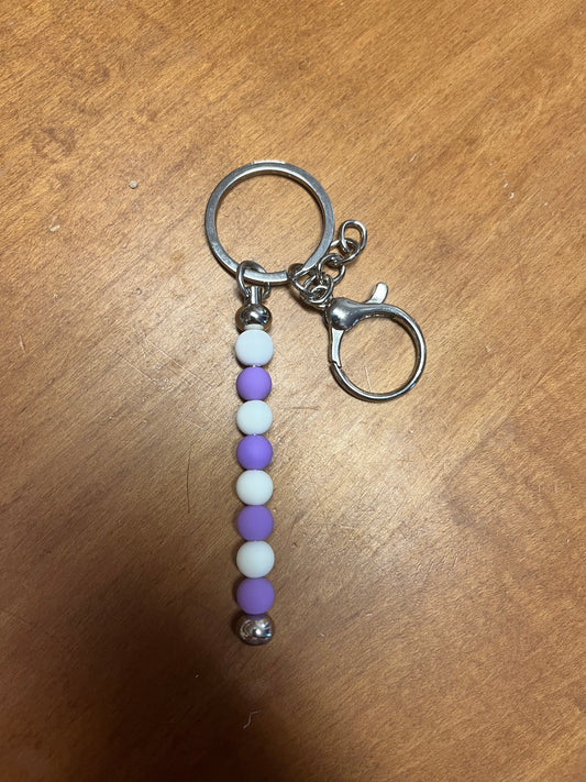 Keychain - Purple and white silicone bead