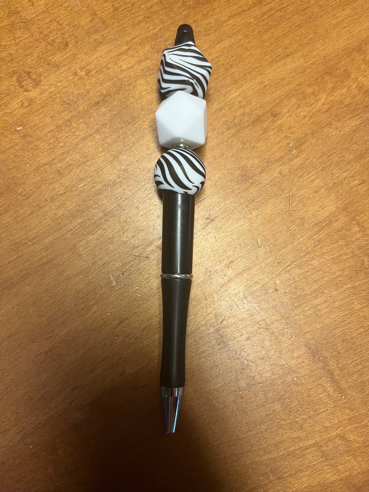 Pen - Black with zebra stripe silicone beads