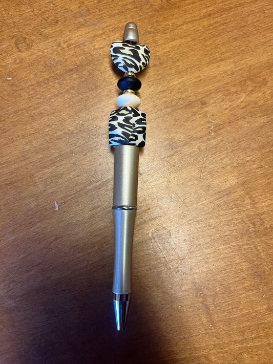 Pen - gold with leopard print focal