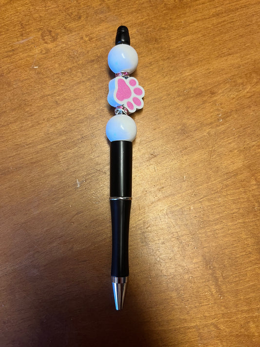 Pen - Black with pink paw print focal