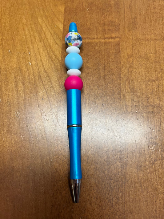 Pen - Blue with floral pattern