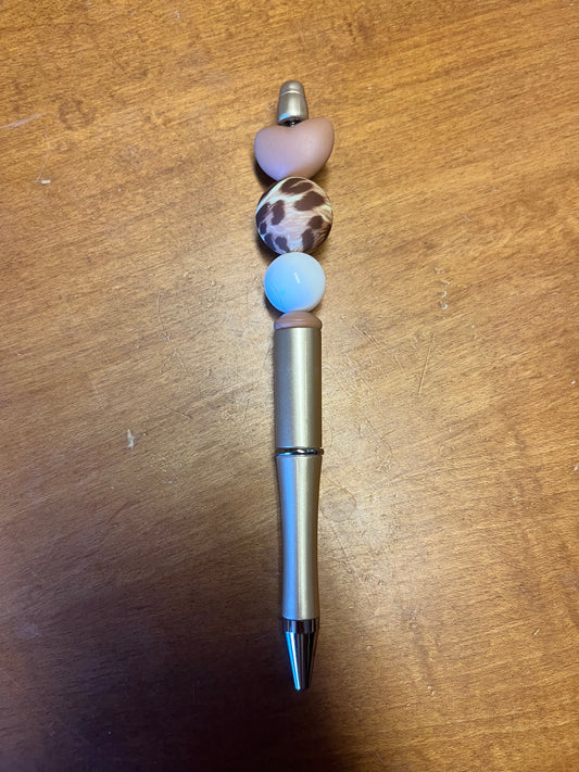 Pen - Gold with leopard focal bead