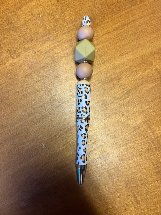 Pen -leopard with brown and tan beads