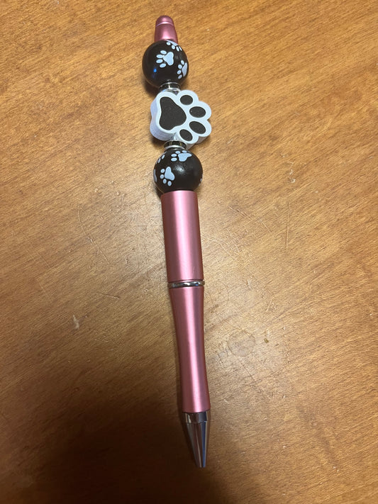 Pen - Pink pen with pawprint beads