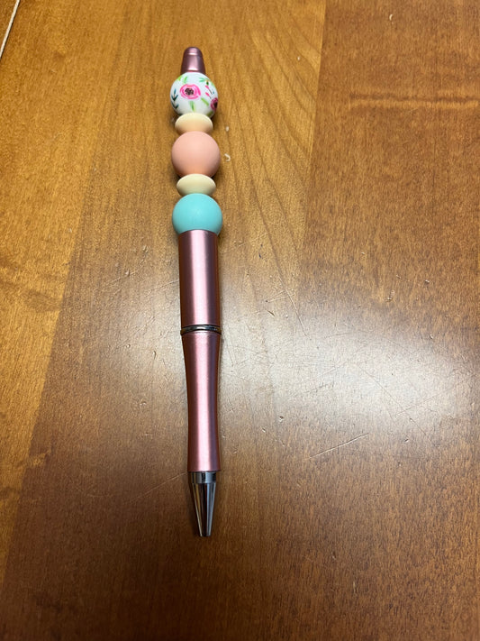 Pen - Pink with floral bead