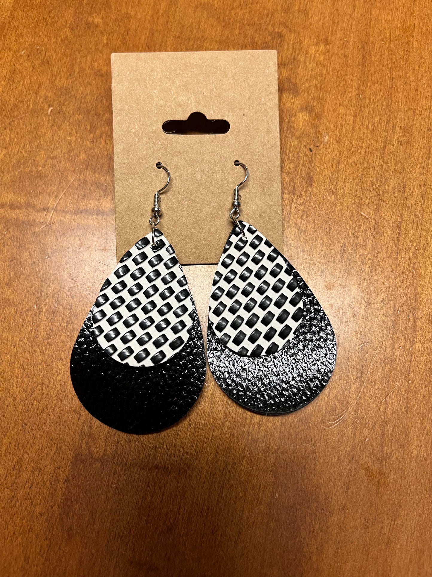 Black and white faux leather earrings