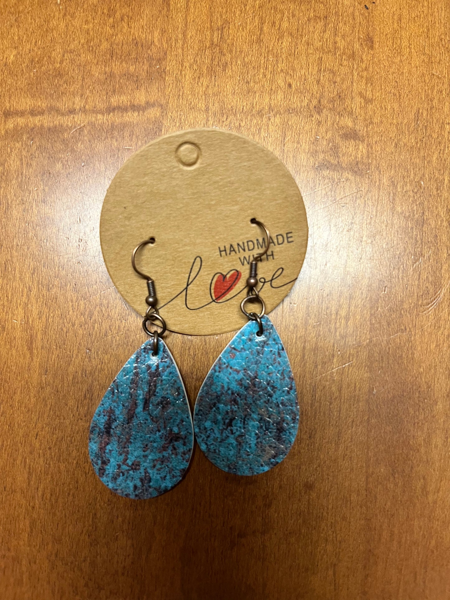 Faux leather blue green earrings