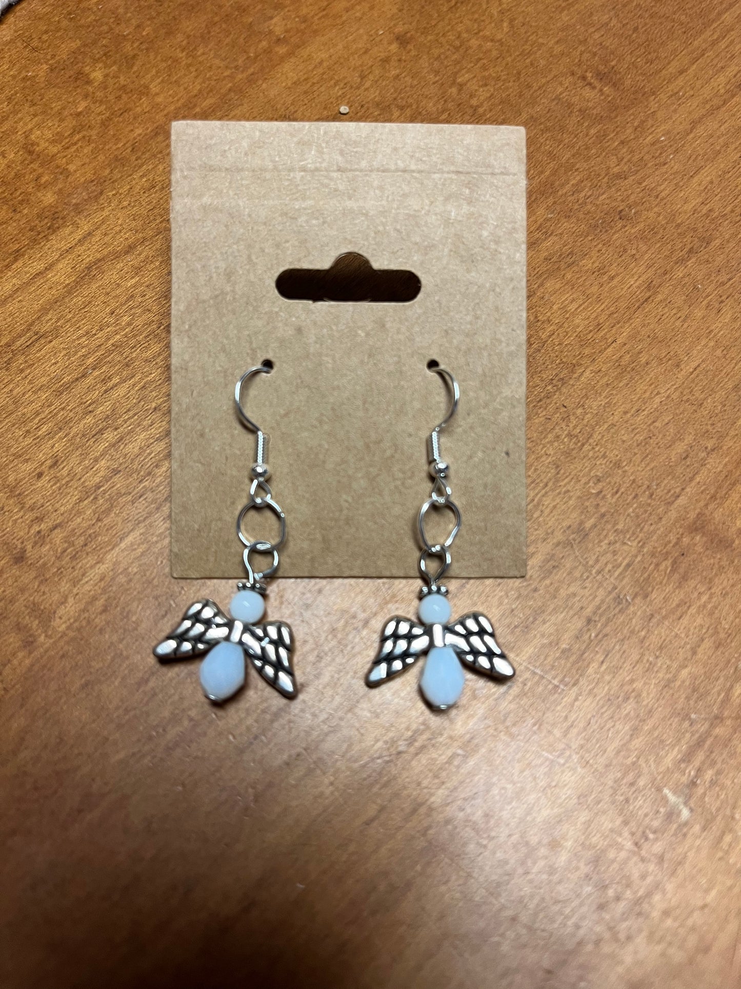 Earrings - White bead Angel